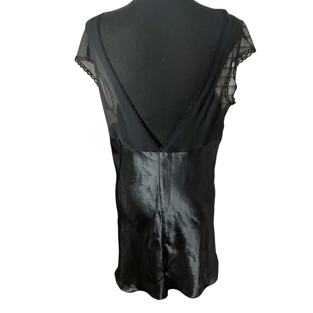 Vtg California Dynasty Nightgown Women's Medium Black‎ Liquid Satin